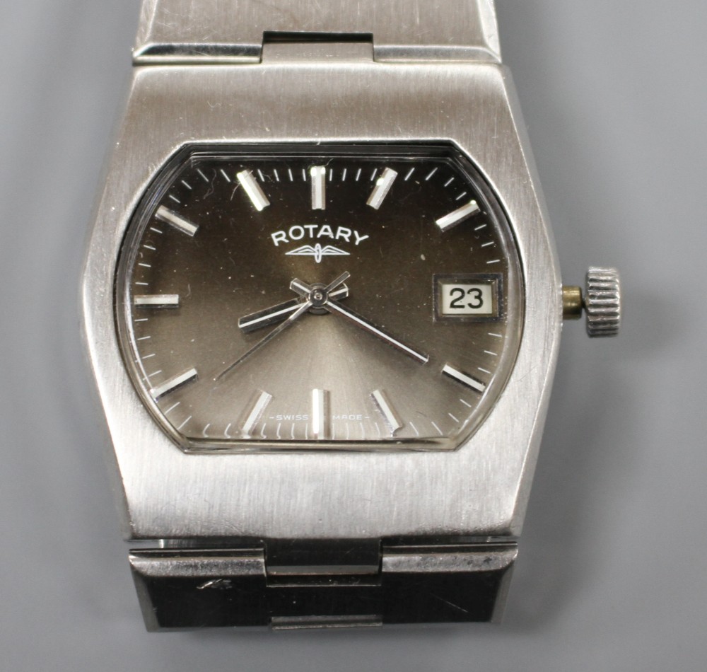 A gentlemans modern stainless steel Rotary manual wind? wrist watch, winder detached.